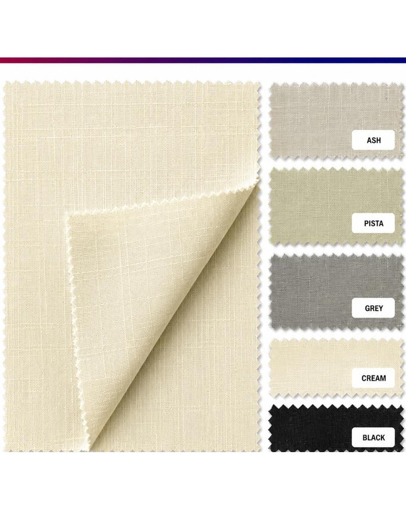Flex Linen Lycra D#2 fabric — available in Ash, Pista, Grey, Cream, Black