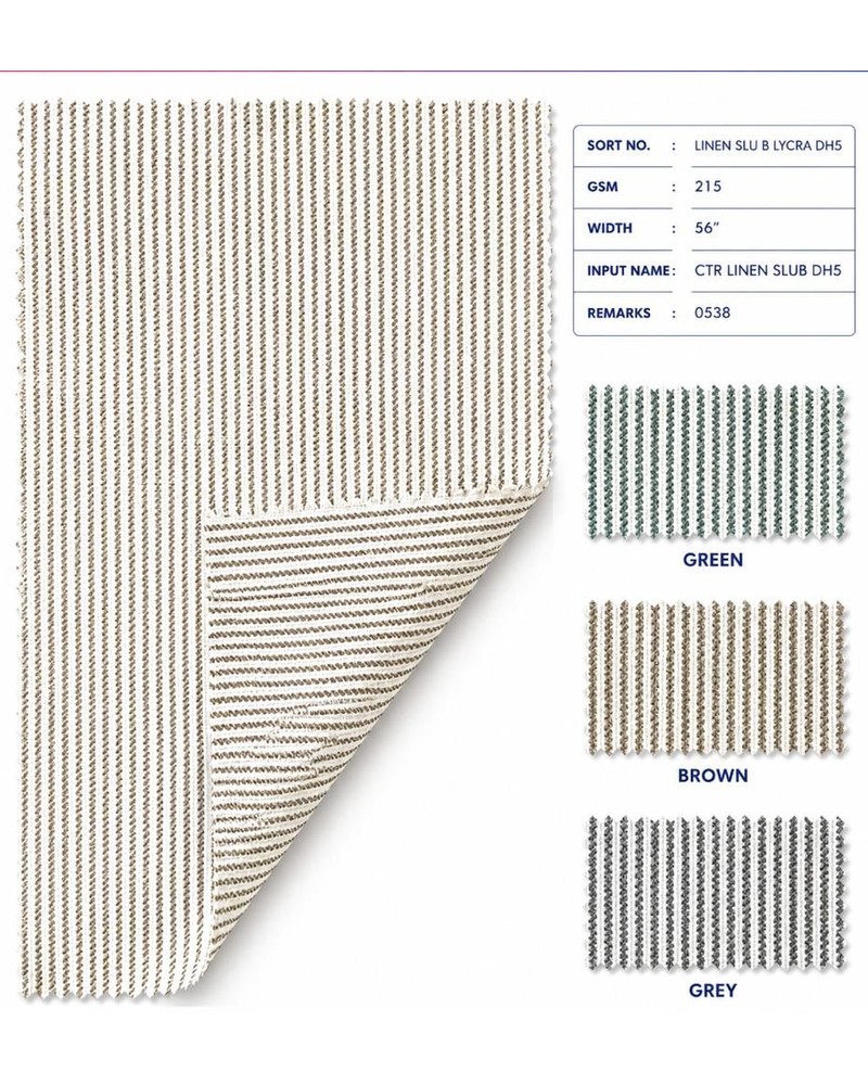 Linen Slub Lycra D#5 fabric — available in Green, Brown, Grey