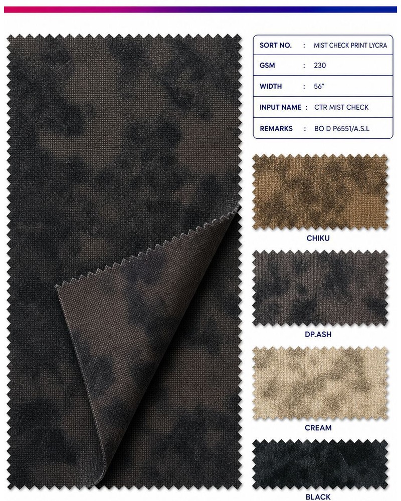 Mist Check Print Lycra fabric — available in 4 colours